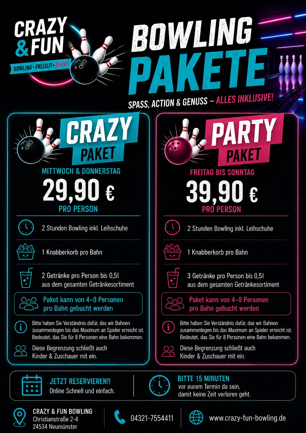 Crazy und Party Bowling-Pakete bei Crazy & Fun